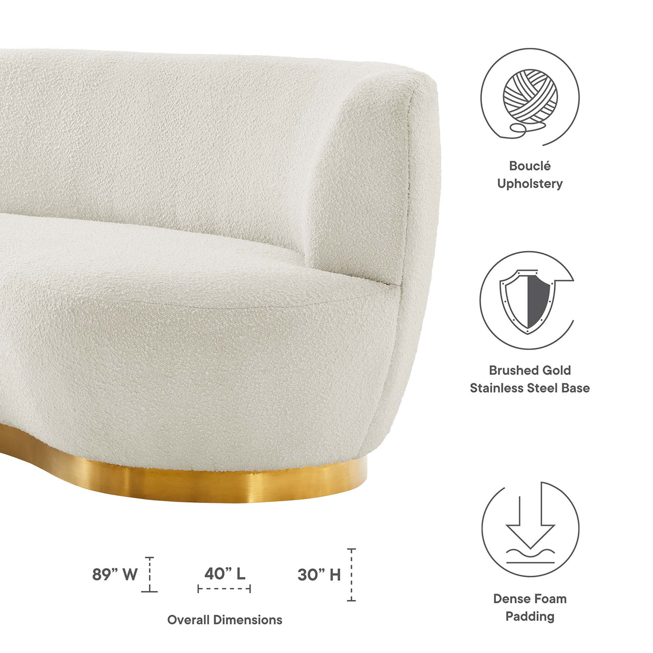 Verise Boucle Sofa, Gold & Ivory