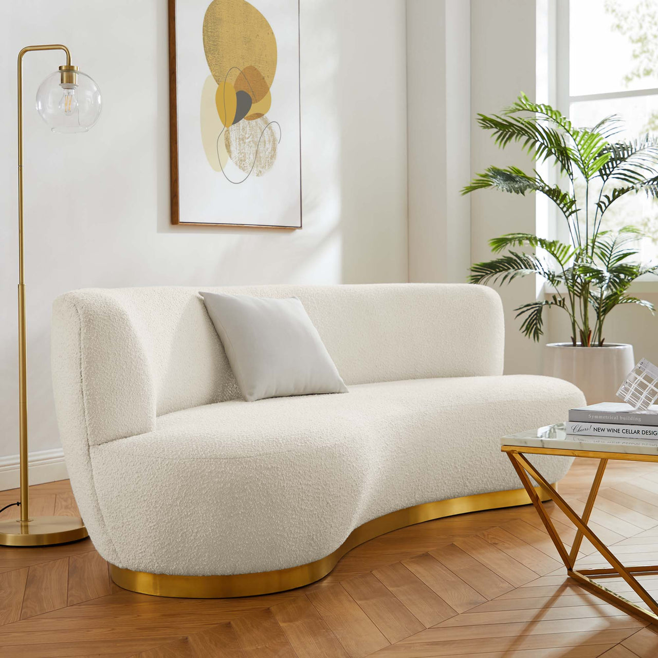 Verise Boucle Sofa, Gold & Ivory