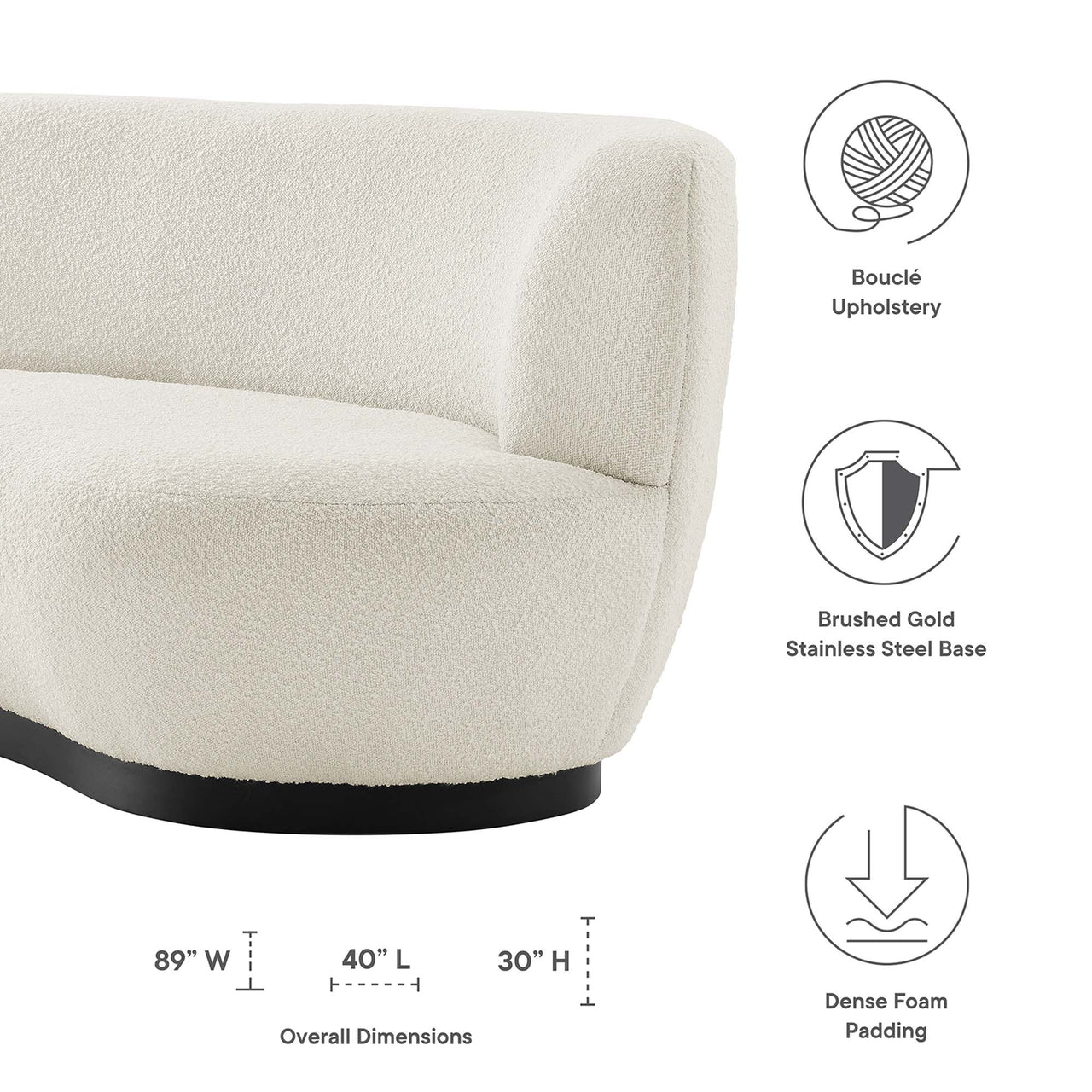 Verise Boucle Sofa, Black & Ivory