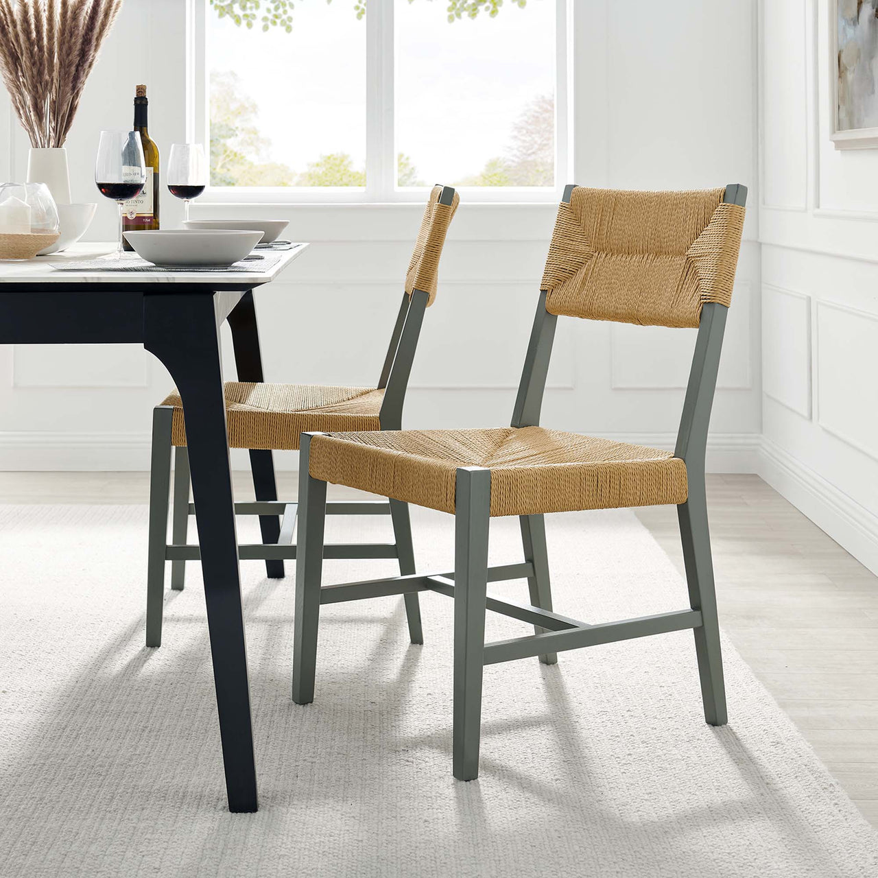 Jodie Dining Chair, Light Gray & Natural Wood