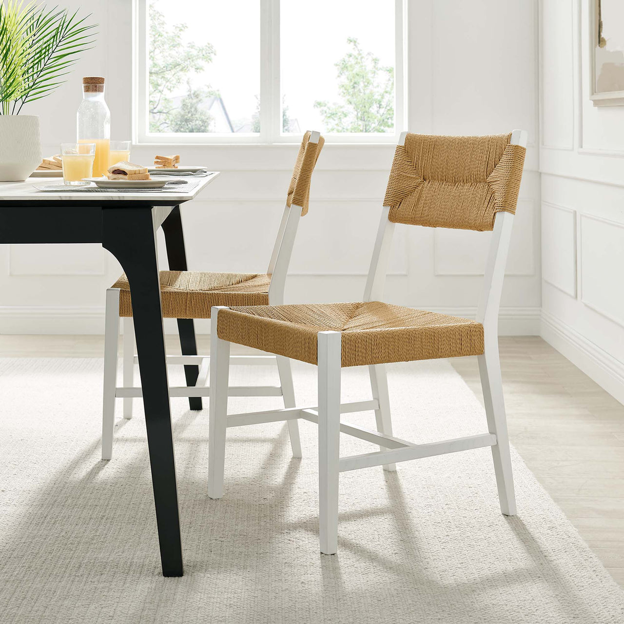 Jodie Dining Chair, White & Natural Wood