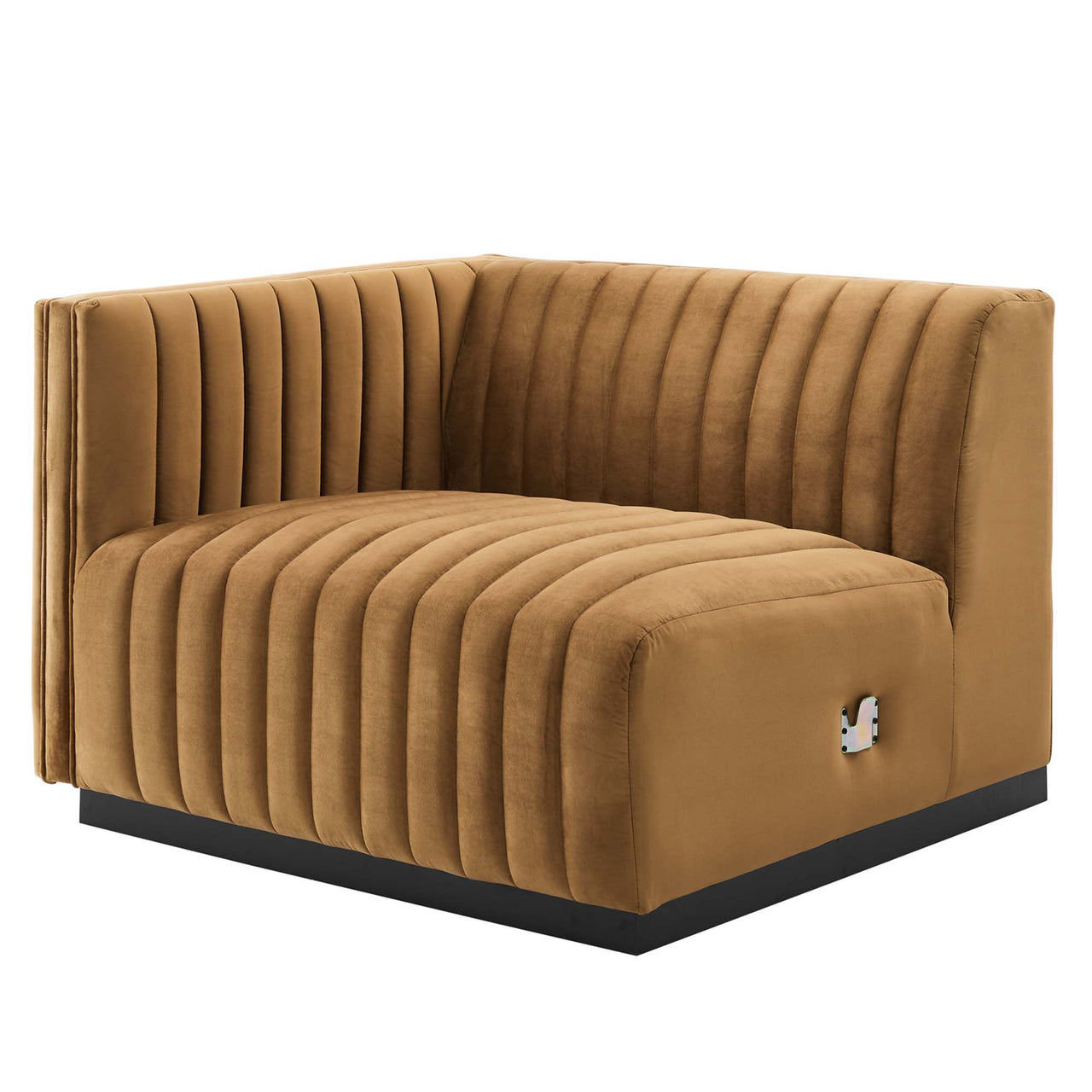 Evoke Velvet Left-Arm Chair | Modular Sectional Component, Black & Cognac