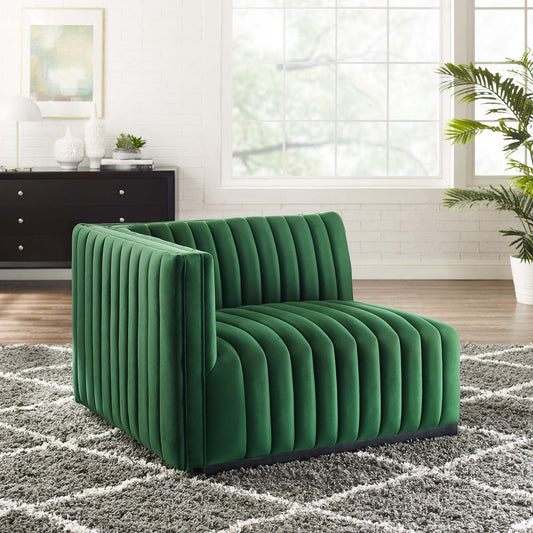 Evoke Velvet Left-Arm Chair | Modular Sectional Component, Black & Emerald