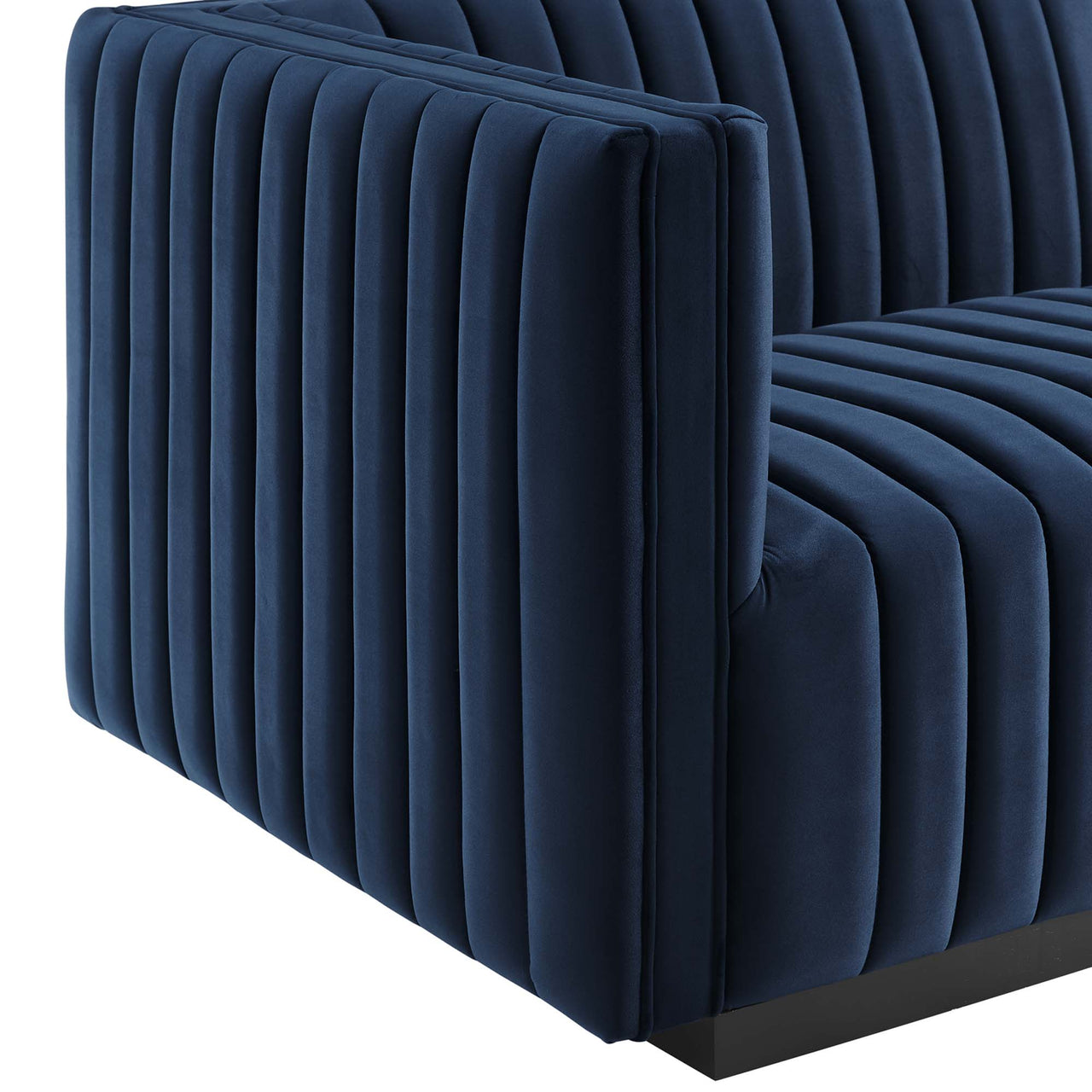 Evoke Velvet Left-Arm Chair | Modular Sectional Component, Black & Dark Blue