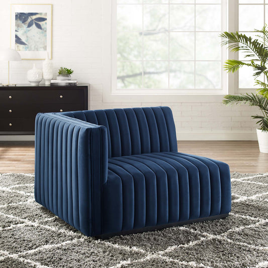Evoke Velvet Left-Arm Chair | Modular Sectional Component, Black & Dark Blue