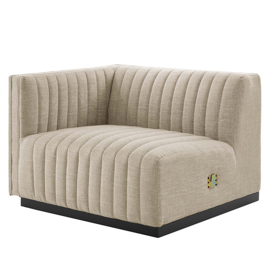 Evoke Fabric Left-Arm Chair | Modular Sectional Component, Black & Beige