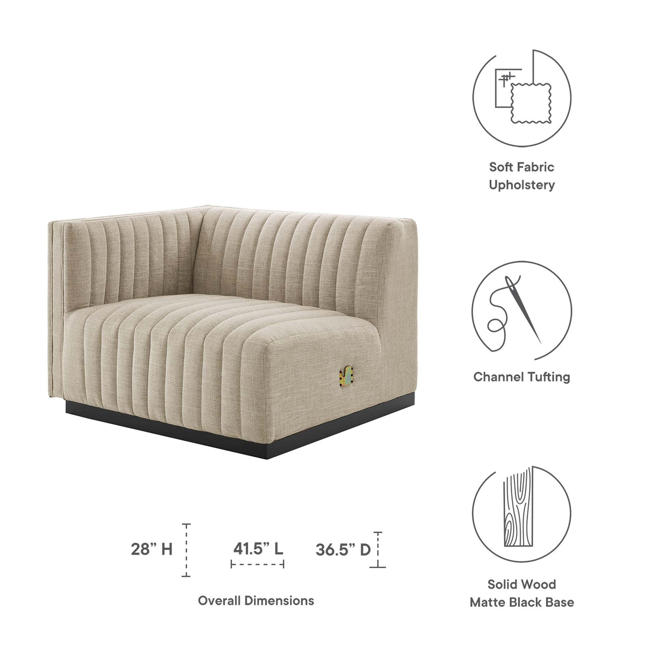 Evoke Fabric Left-Arm Chair | Modular Sectional Component, Black & Beige