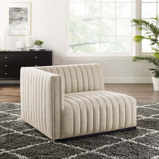 Evoke Fabric Left-Arm Chair | Modular Sectional Component, Black & Beige