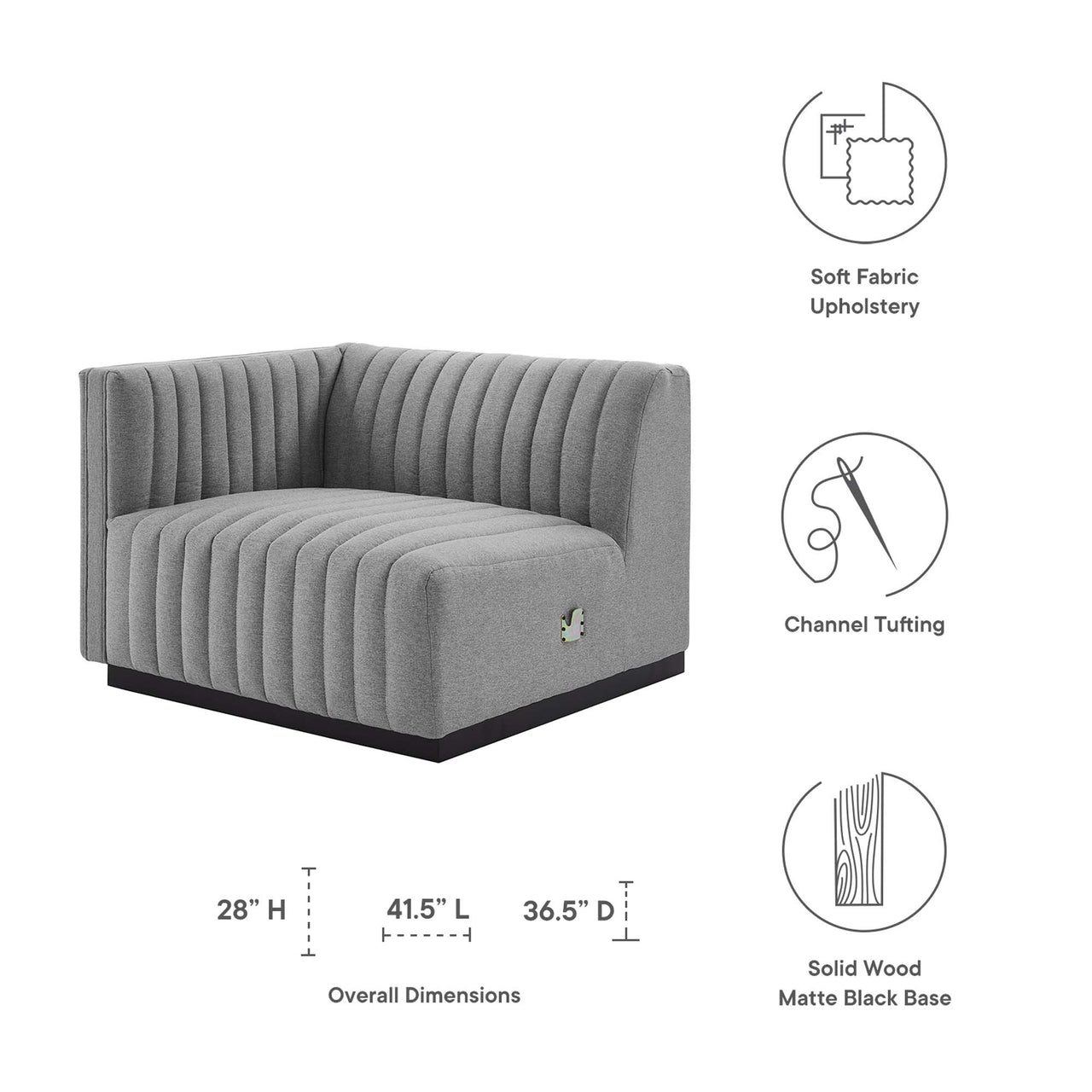 Evoke Fabric Left-Arm Chair | Modular Sectional Component, Black & Light Gray