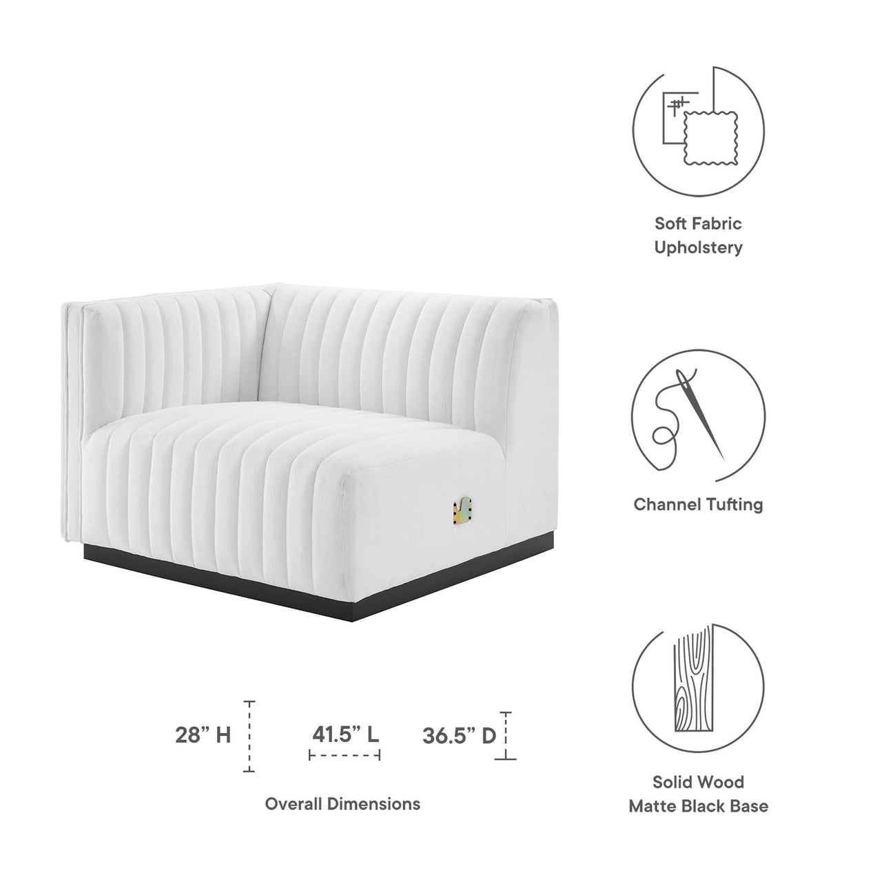 Evoke Fabric Left-Arm Chair | Modular Sectional Component, Black & White