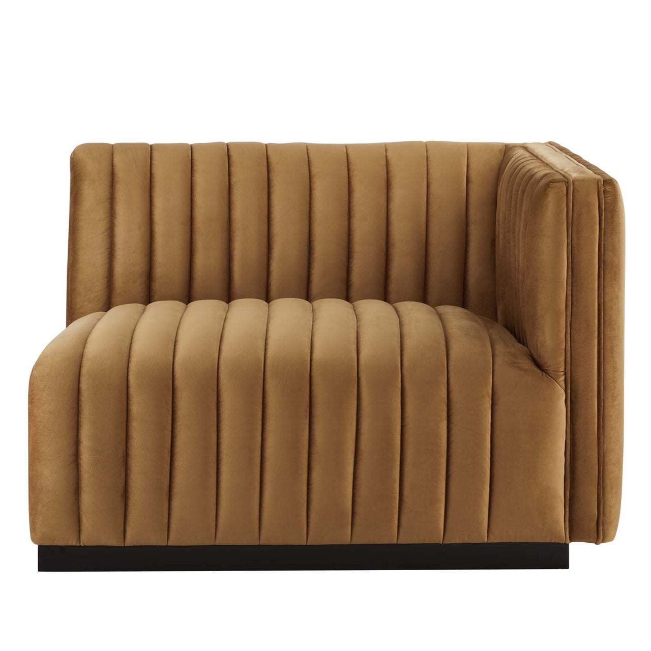 Evoke Velvet Right-Arm Chair | Modular Sectional Component, Black & Cognac