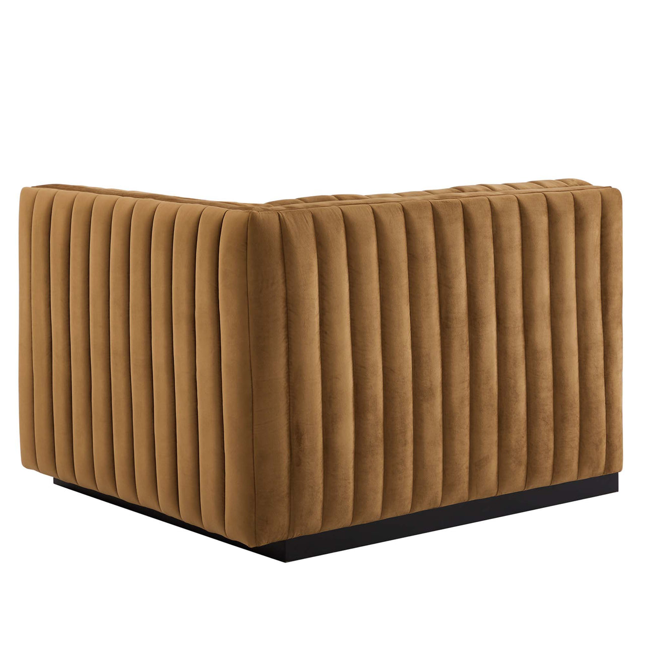 Evoke Velvet Right-Arm Chair | Modular Sectional Component, Black & Cognac