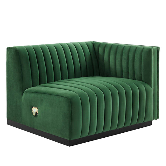 Evoke Velvet Right-Arm Chair | Modular Sectional Component, Black & Emerald