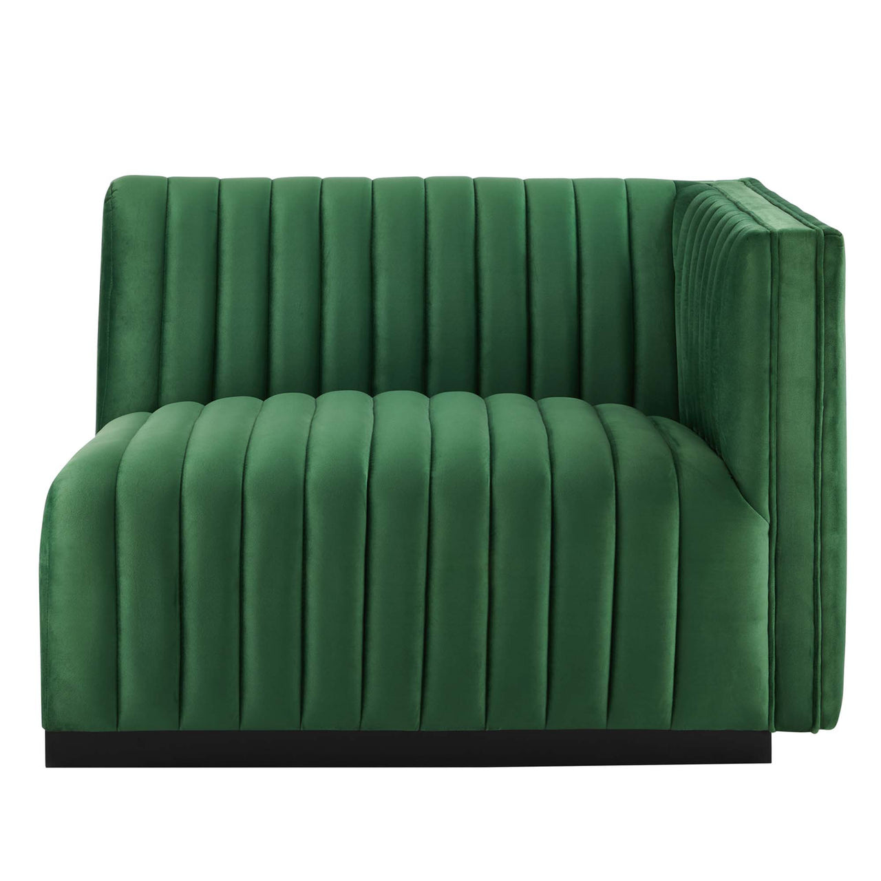 Evoke Velvet Right-Arm Chair | Modular Sectional Component, Black & Emerald