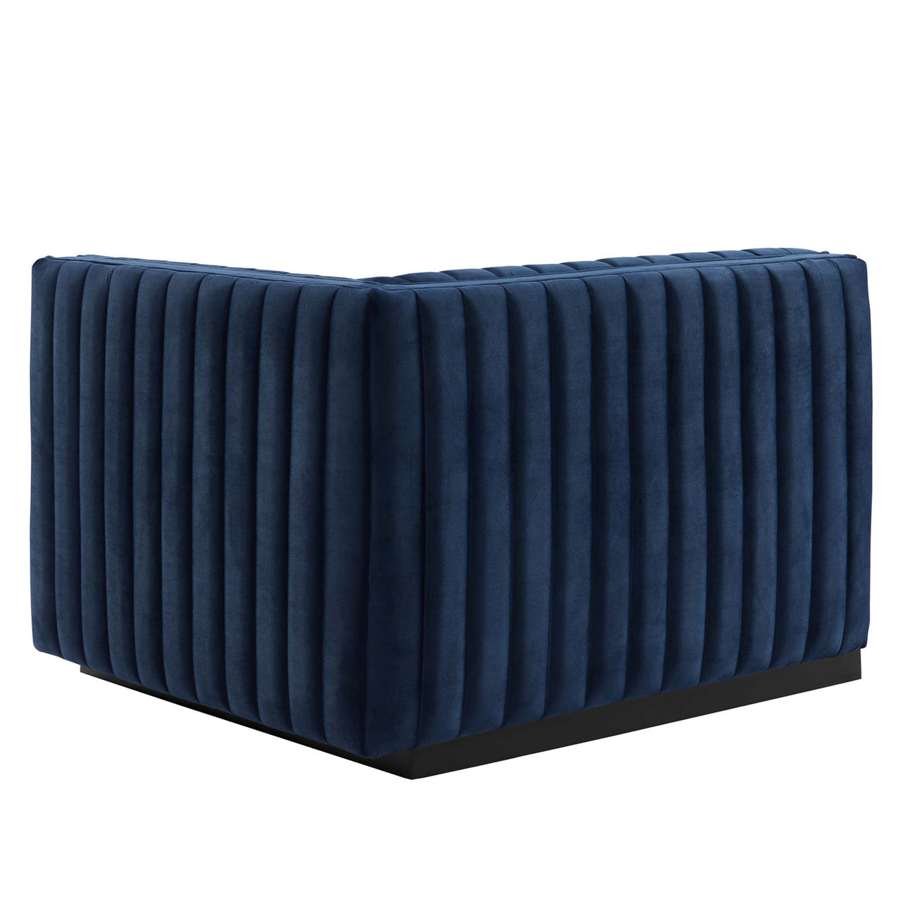 Evoke Velvet Right-Arm Chair | Modular Sectional Component, Black & Dark Blue