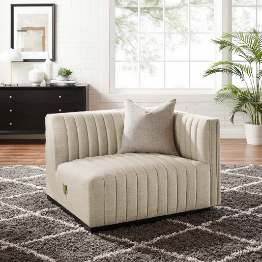 Evoke Fabric Right-Arm Chair | Modular Sectional Component, Black & Beige