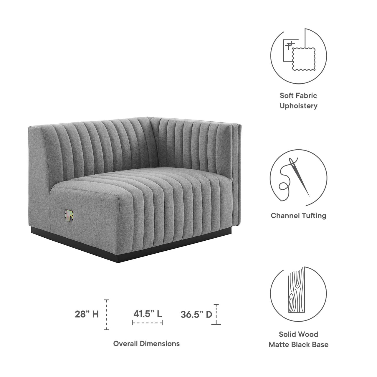 Evoke Fabric Right-Arm Chair | Modular Sectional Component, Black & Light Gray