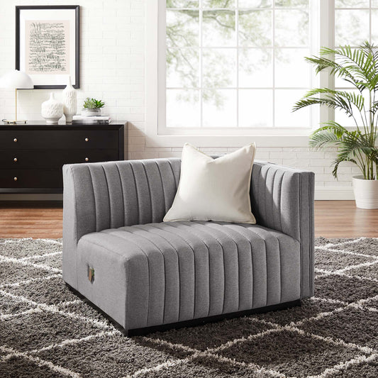 Evoke Fabric Right-Arm Chair | Modular Sectional Component, Black & Light Gray