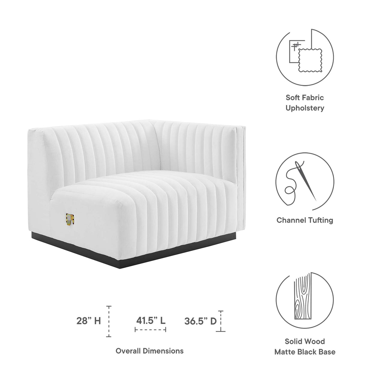 Evoke Fabric Right-Arm Chair | Modular Sectional Component, Black & White