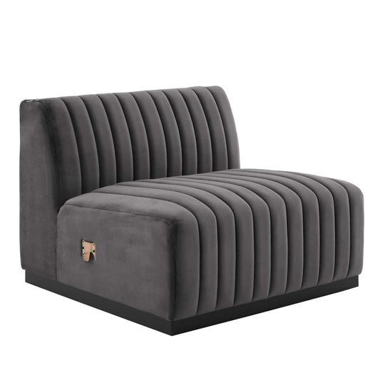 Evoke Velvet Armless Chair | Modular Sectional Component, Black & Gray