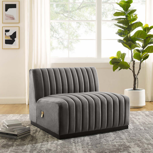 Evoke Velvet Armless Chair | Modular Sectional Component, Black & Gray