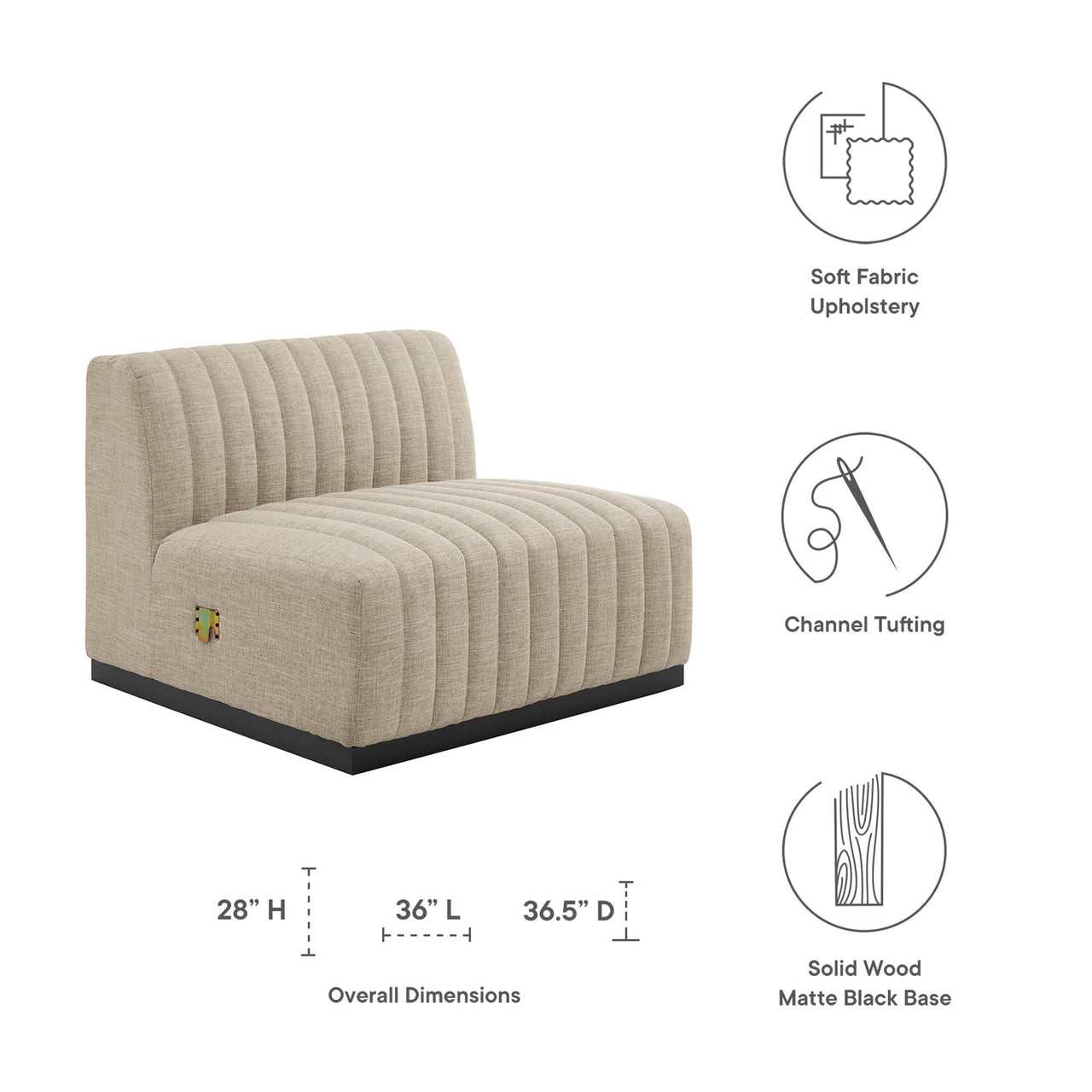Evoke Fabric Armless Chair | Modular Sectional Component, Black & Beige