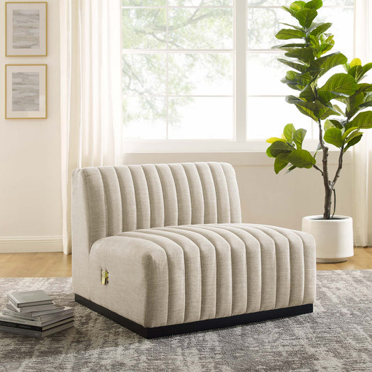 Evoke Fabric Armless Chair | Modular Sectional Component, Black & Beige