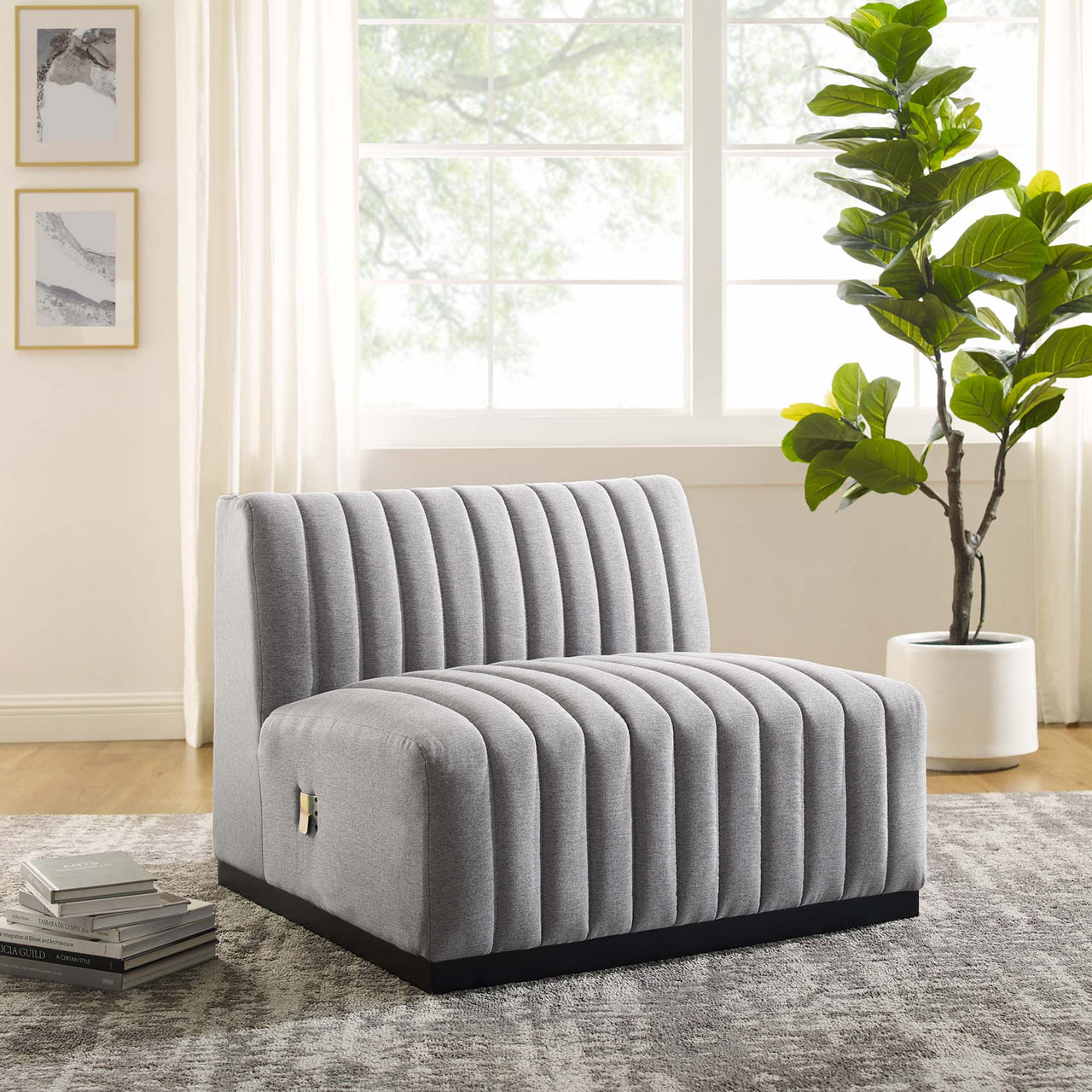 Evoke Fabric Armless Chair | Modular Sectional Component, Black & Light Gray