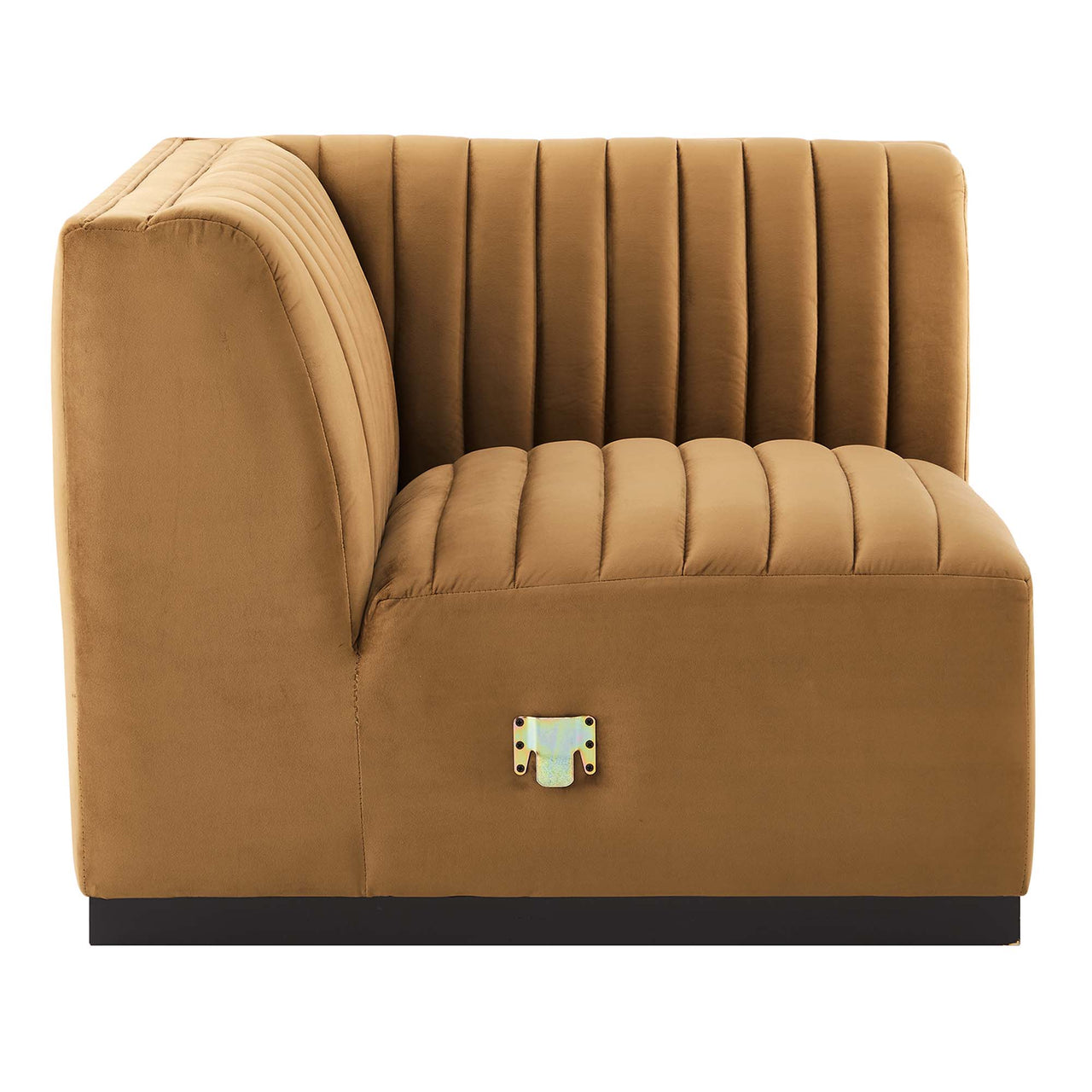 Evoke Velvet Left Corner Chair | Modular Sectional Component, Black & Cognac