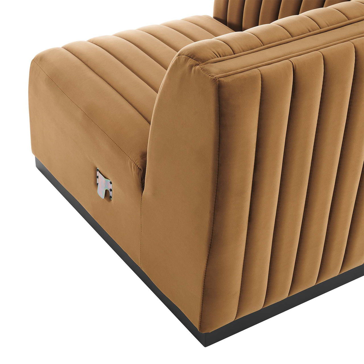 Evoke Velvet Left Corner Chair | Modular Sectional Component, Black & Cognac