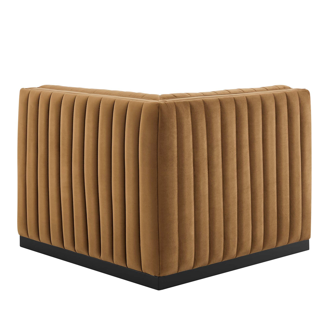 Evoke Velvet Left Corner Chair | Modular Sectional Component, Black & Cognac