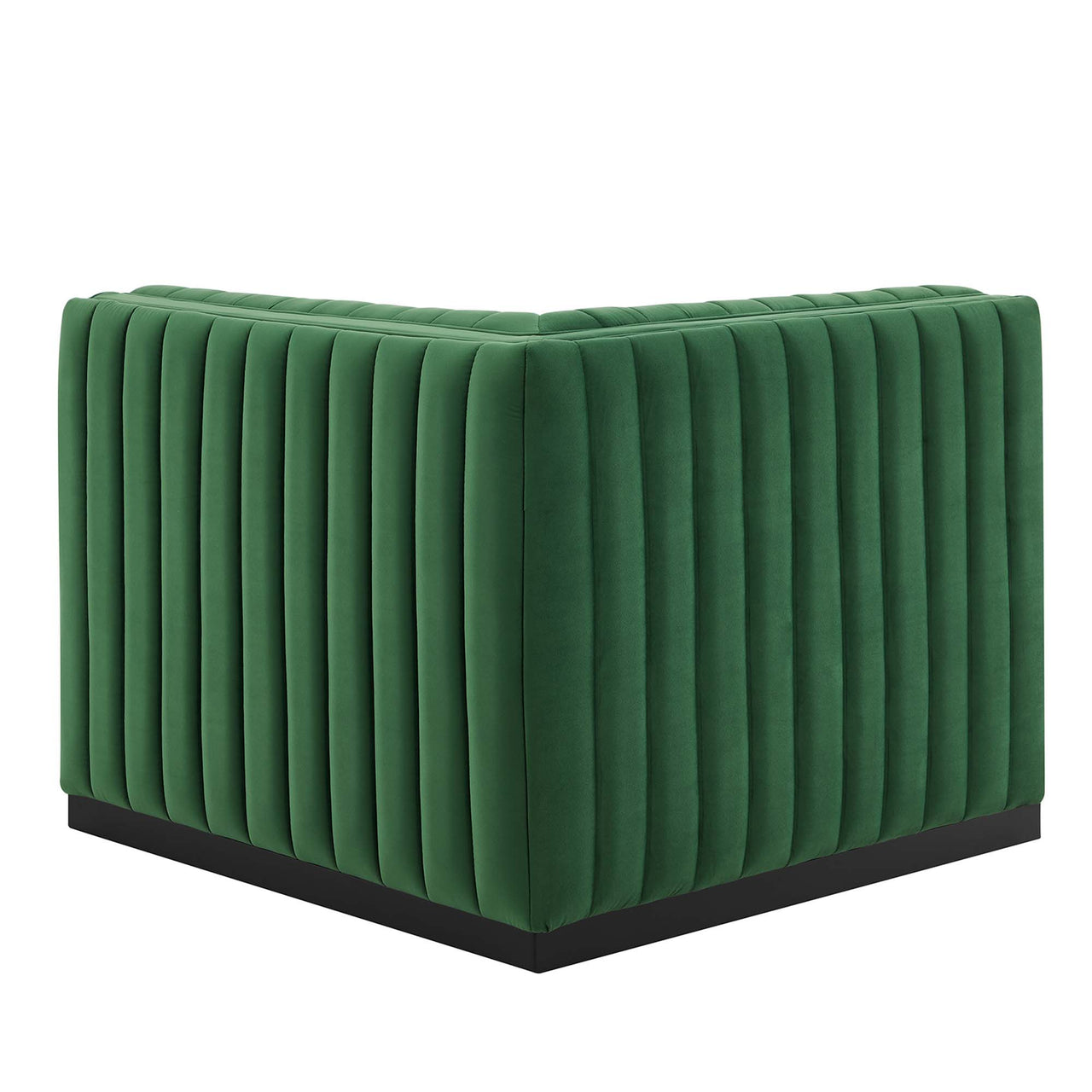 Evoke Velvet Left Corner Chair | Modular Sectional Component, Black & Emerald