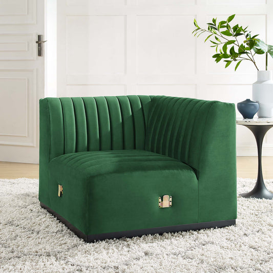 Evoke Velvet Left Corner Chair | Modular Sectional Component, Black & Emerald