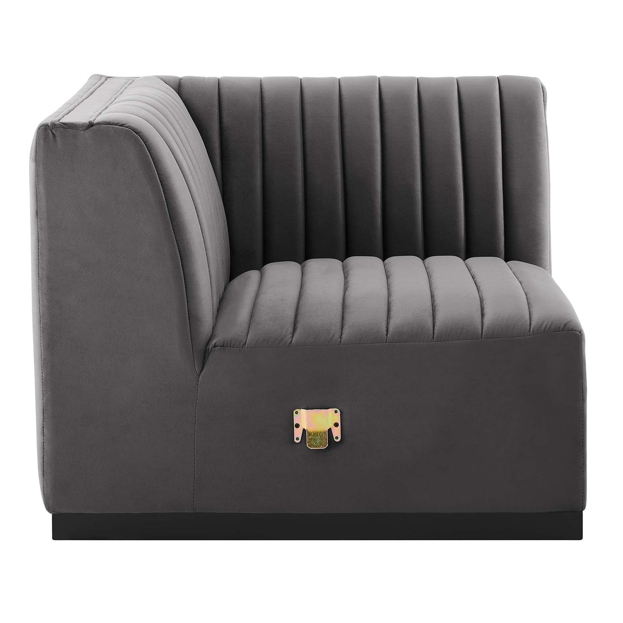Evoke Velvet Left Corner Chair | Modular Sectional Component, Black & Gray
