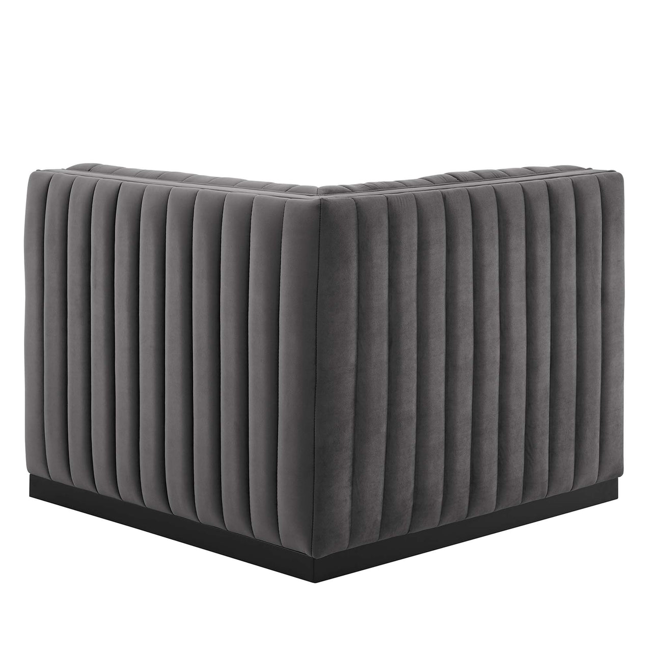 Evoke Velvet Left Corner Chair | Modular Sectional Component, Black & Gray