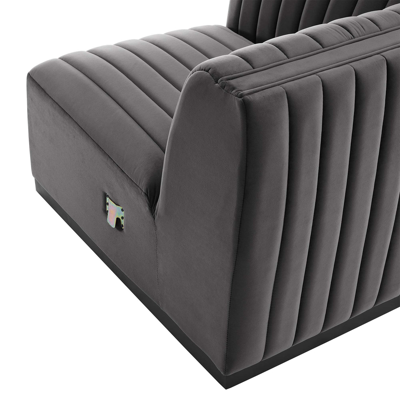 Evoke Velvet Left Corner Chair | Modular Sectional Component, Black & Gray
