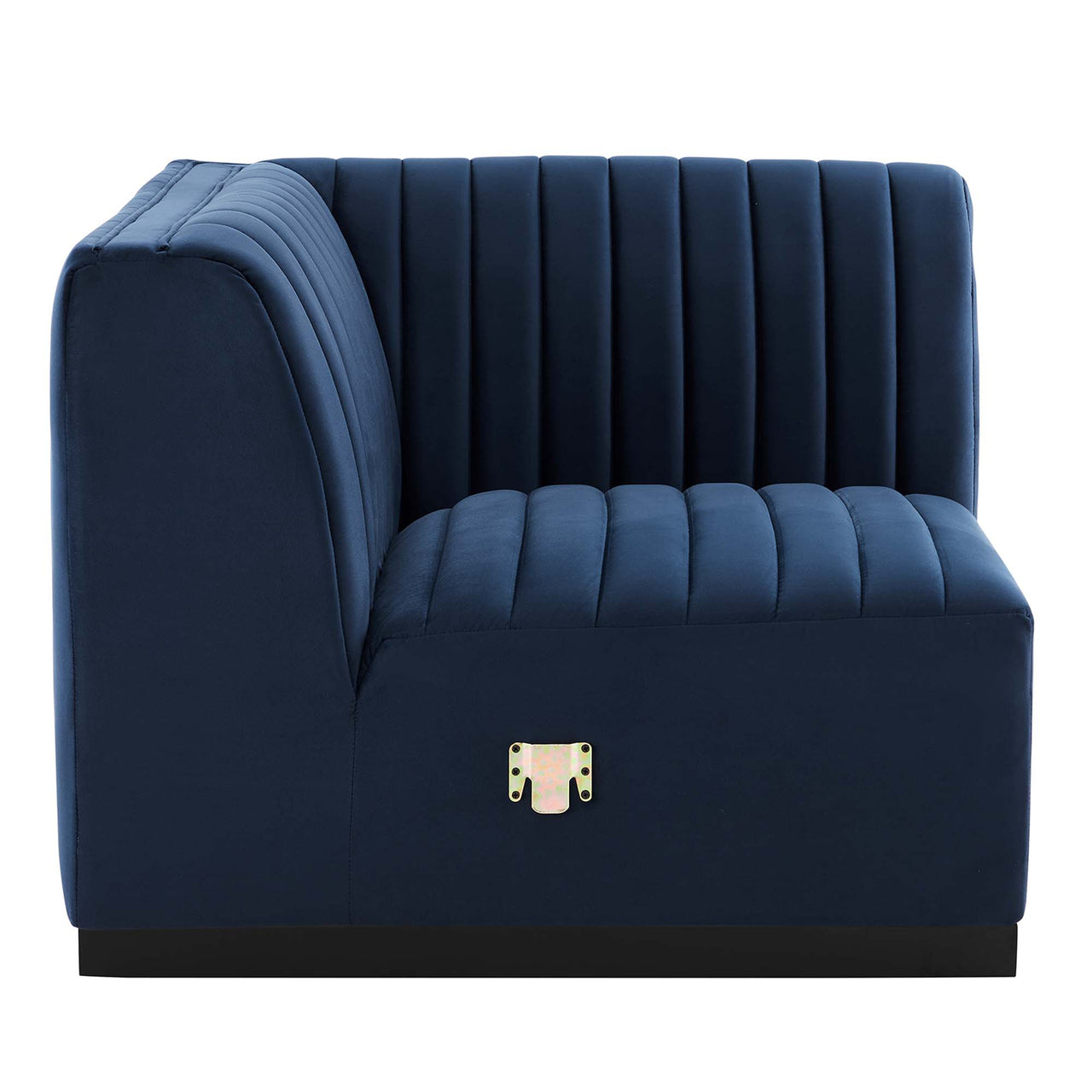Evoke Velvet Left Corner Chair | Modular Sectional Component, Black & Dark Blue