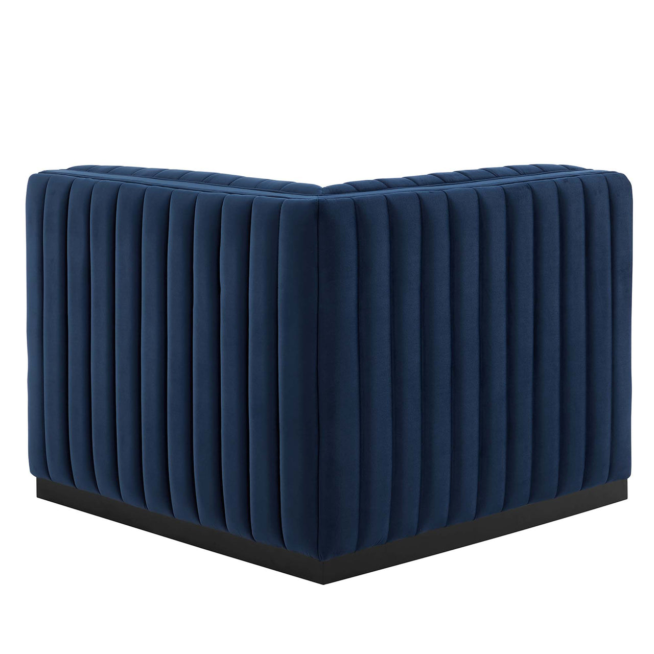 Evoke Velvet Left Corner Chair | Modular Sectional Component, Black & Dark Blue