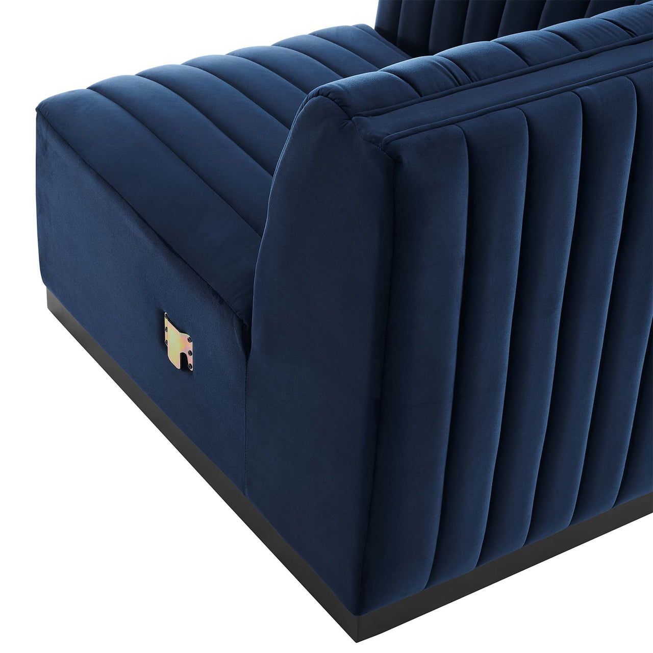 Evoke Velvet Left Corner Chair | Modular Sectional Component, Black & Dark Blue