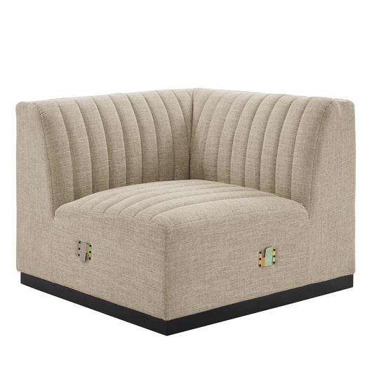 Evoke Fabric Left Corner Chair | Modular Sectional Component, Black & Beige