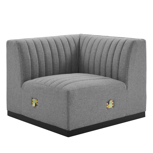 Evoke Fabric Left Corner Chair | Modular Sectional Component, Black & Light Gray