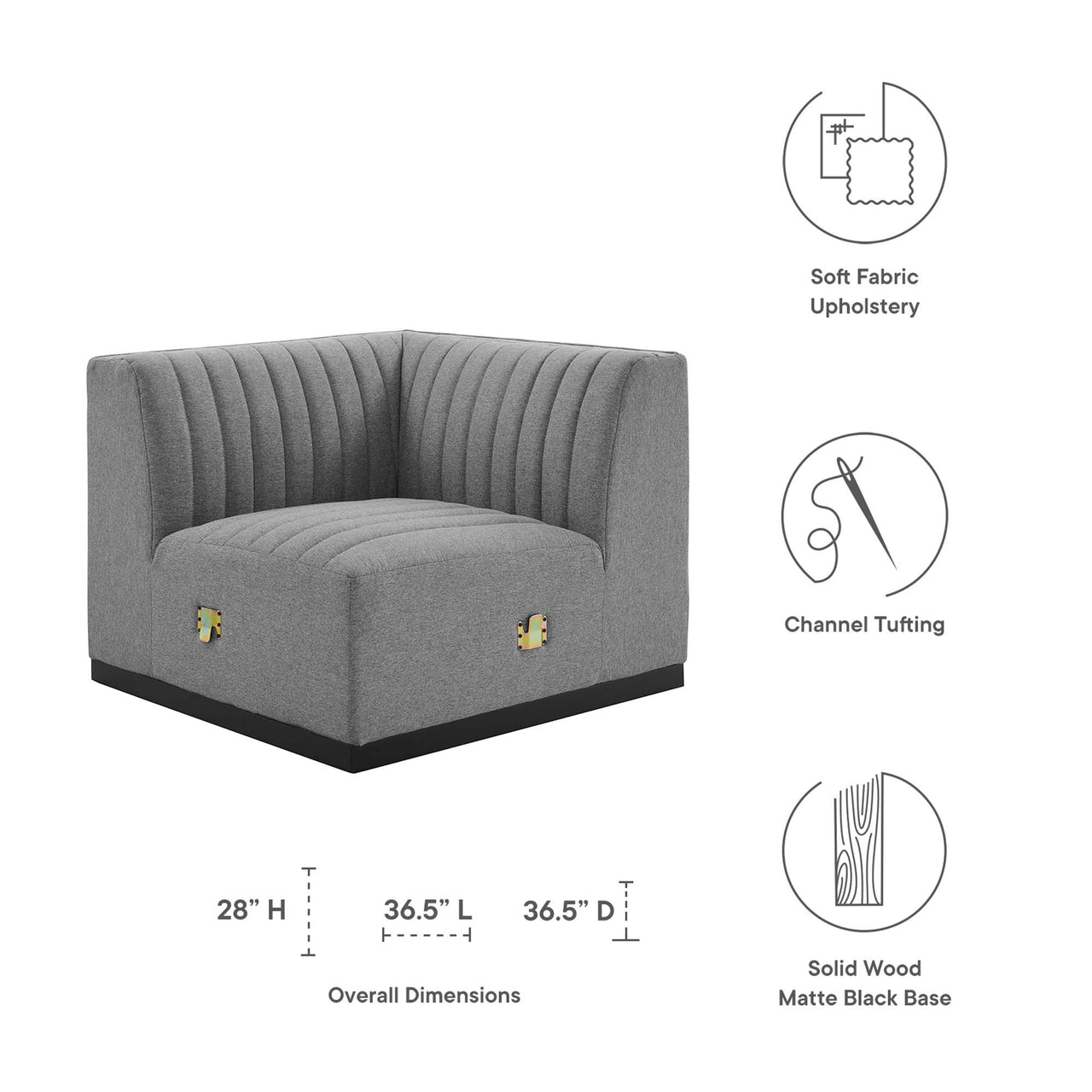 Evoke Fabric Left Corner Chair | Modular Sectional Component, Black & Light Gray
