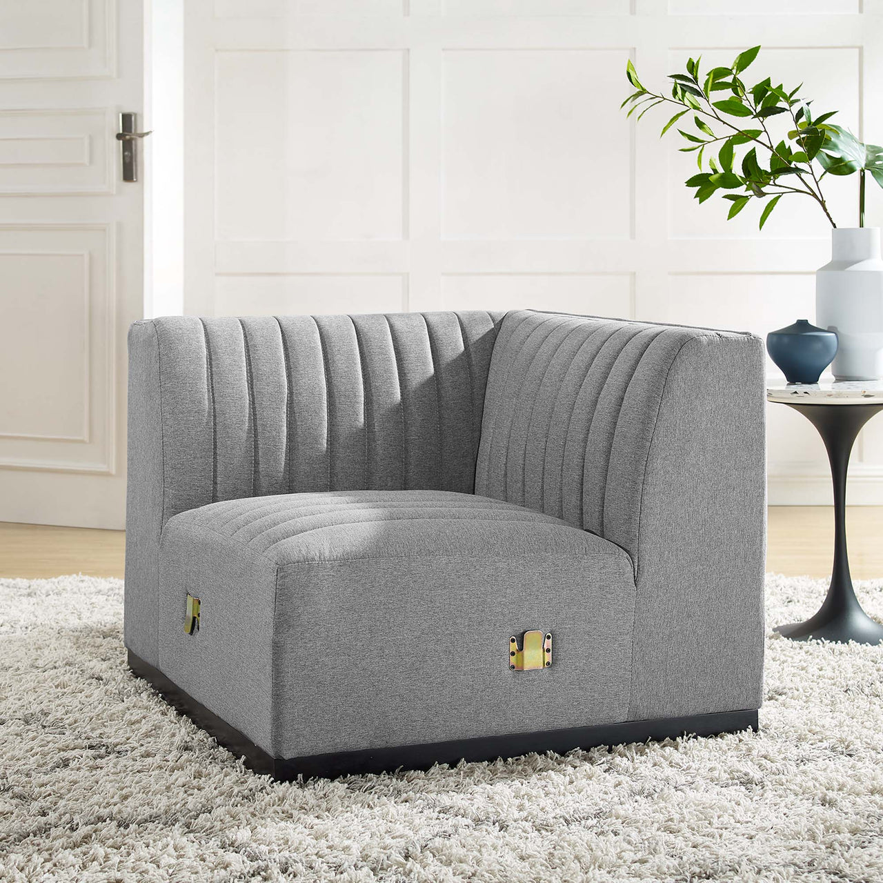 Evoke Fabric Left Corner Chair | Modular Sectional Component, Black & Light Gray