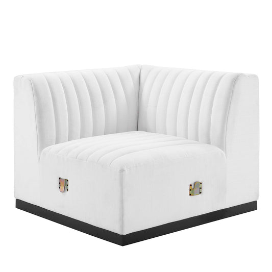 Evoke Fabric Left Corner Chair | Modular Sectional Component, Black & White