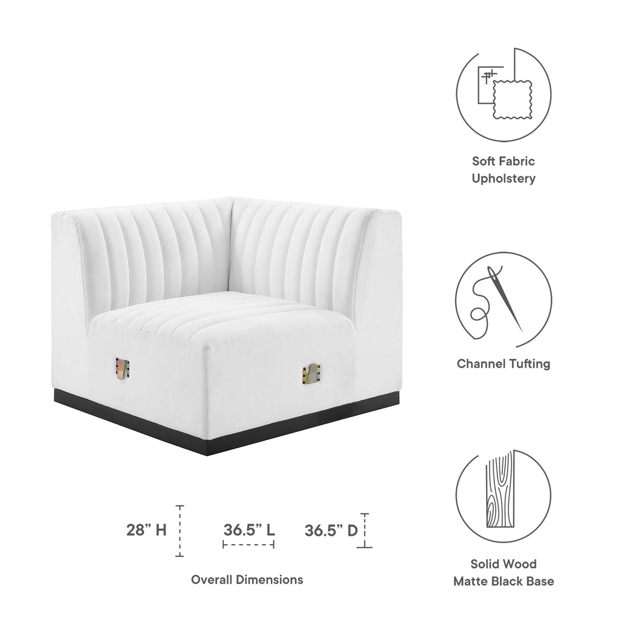 Evoke Fabric Left Corner Chair | Modular Sectional Component, Black & White