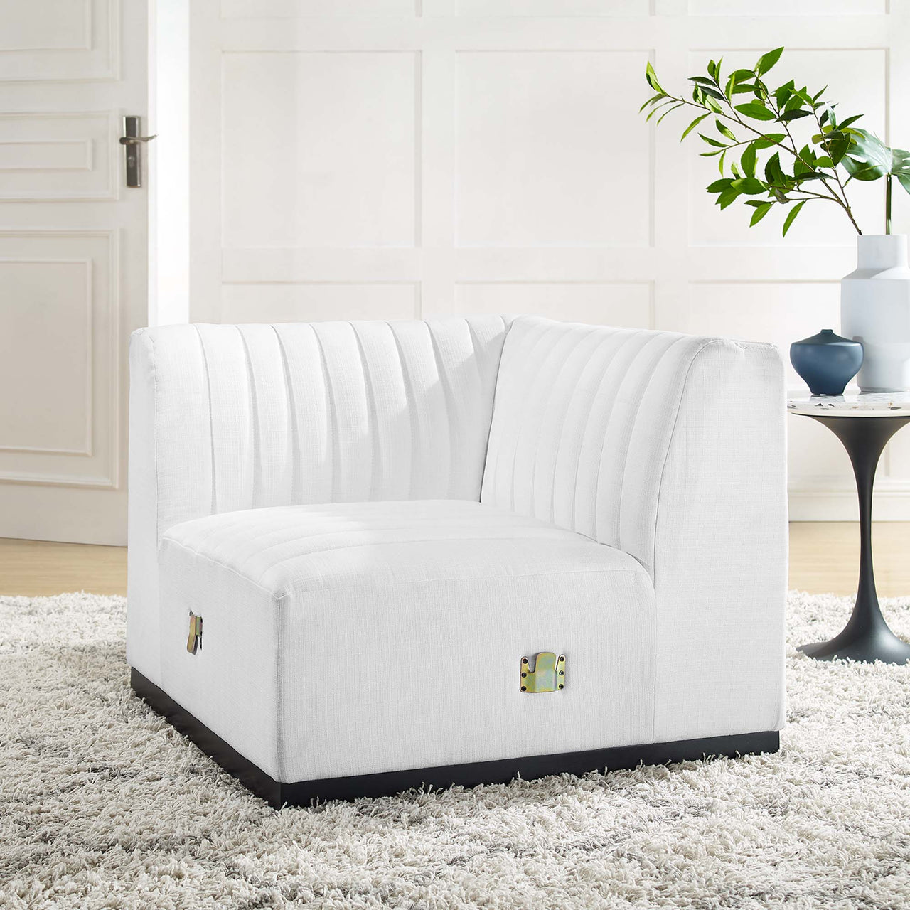 Evoke Fabric Left Corner Chair | Modular Sectional Component, Black & White