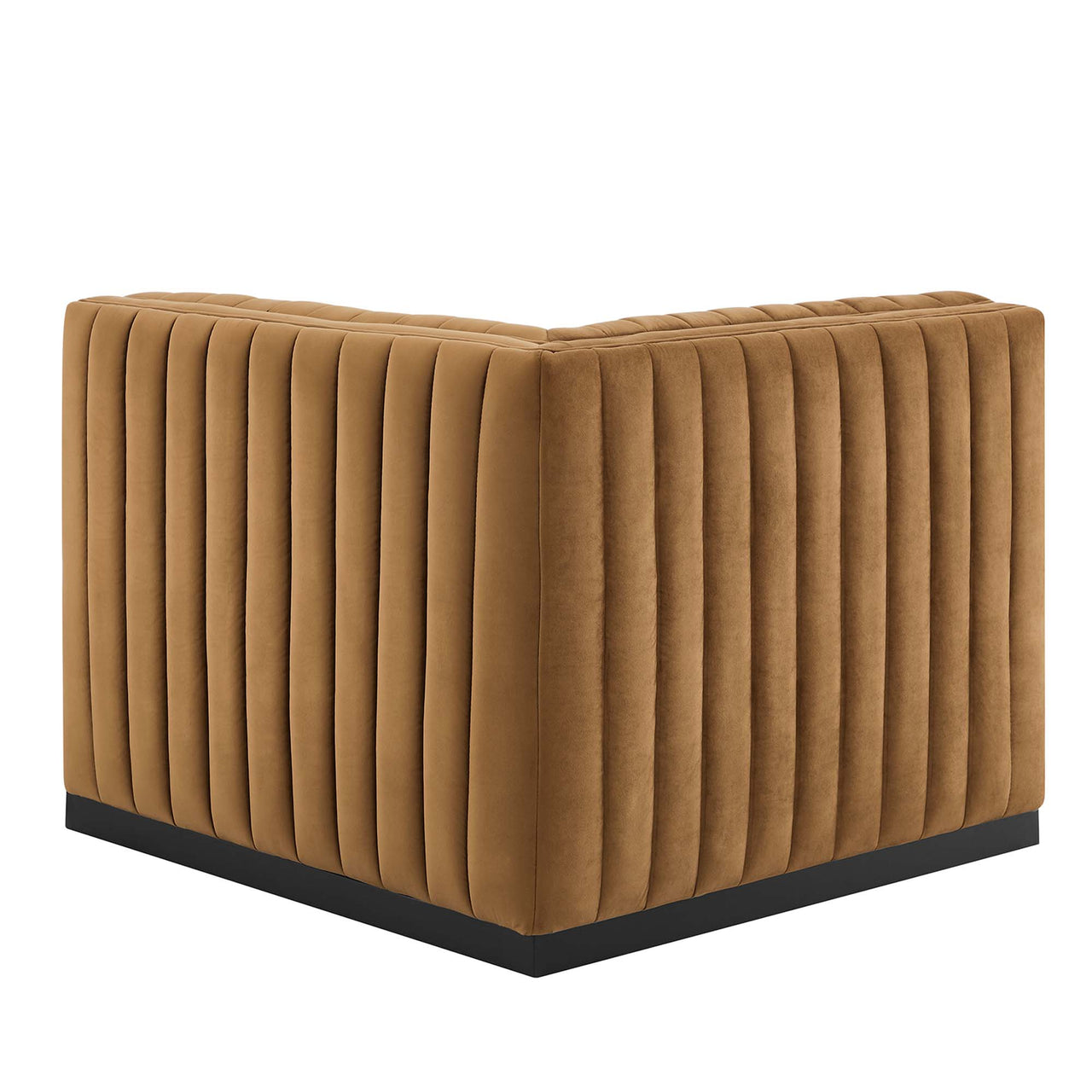 Evoke Velvet Right Corner Chair | Modular Sectional Component, Black & Cognac