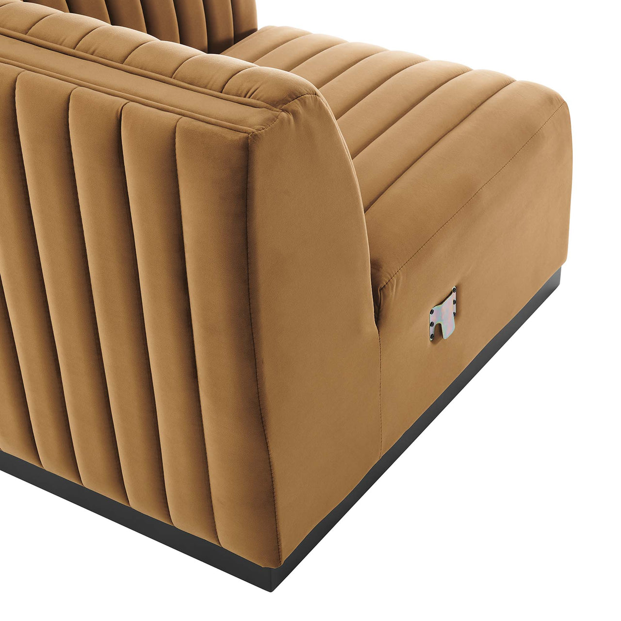 Evoke Velvet Right Corner Chair | Modular Sectional Component, Black & Cognac