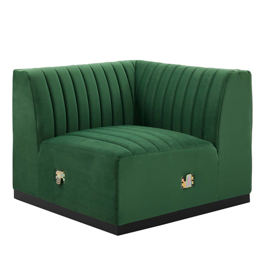 Evoke Velvet Right Corner Chair | Modular Sectional Component, Black & Emerald