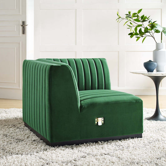 Evoke Velvet Right Corner Chair | Modular Sectional Component, Black & Emerald